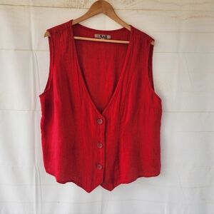 Flax Red Button-Front Sleeveless Linen Vest